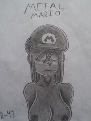 mario_(series) metal metal_breasts metal_mario metal_nipples metal_skin metallic_body metallic_hair metallic_nipples metallic_skin monochrome rikko-43 rule_63 super_mario_64 tagme