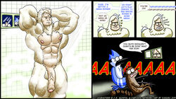 3boys abs anthro artist_name blue_jay brown_fur cumshot erect_nipples erection gay handjob hands_behind_head long_penis male mordecai mouth_open multiple_males partially_retracted_foreskin pecs raccoon regular_show rigby sasuga showering skips soap_suds steam thick_thighs uncut veiny_penis voyeurism watching white_hair window yaoi