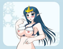 blush breasts color cosplay elf empoleon female female_only nipples pointy_chin pointy_ears pokemon solo standing tagme