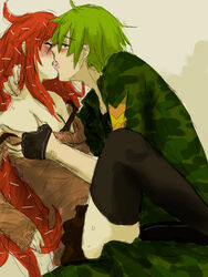 blush breasts couple flaky_(htf) flippy_(htf) green_hair happy_tree_friends