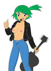 casual electric_guitar female green_hair guitar hi_hi_puffy_amiyumi human instrument julie_hinikawa koku-chan musical_instrument outerwear pale_skin tagme tomboy white_background