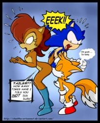 archie_comics blue_fur blush ccn chadthecartoonnut fur furry furry_tail hedgehog mammal mobian_(species) multiple_tails sally_acorn sega sonic_(series) sonic_satam sonic_the_hedgehog sonic_the_hedgehog_(archie) sonic_the_hedgehog_(comics) sonic_the_hedgehog_(series) tail tails