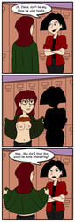 2girls black_hair brown_hair clothing comic daria daria_morgendorffer female flashing glasses jane_lane jimnorth multiple_girls open_clothes skirt subversion topless yuri