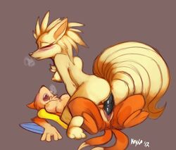 anthro ass breasts color dildo female female_only floatzel fur furry furry_tail insertion interspecies mel_the_hybrid multiple_females multiple_tails ninetales nipples nude pokemon tagme tail vulva yuri