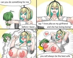 4koma amano_pikamee arms_behind_back breast_expansion dr.bug english_text large_breasts tagme virtual_youtuber voms_project