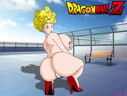 1girls arms ass bare_arms bare_shoulders bench bimbo blonde_hair breast_grab breasts closed_eyes covering_nipples dat_ass detailed_background dissel dragon_ball dragon_ball_z ear_piercing exhibitionism exhibitionist exposed exposure eyes female female_only high_heels huge_ass hyper hyper_breasts light_hair milf outdoors overweight overweight_female panchy panchy_(dragon_ball) panchy_briefs panties public public_exposure public_nudity shadow short_hair shoulders sideboob smile squatting topless