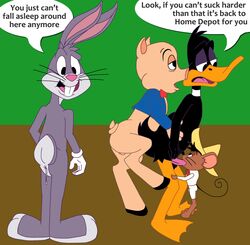 4boys anal_penetration anal_sex anthro blowjob bottomless bugs_bunny clothed cobra_mcjingleballs cum_dripping cum_in_ass curled_tail daffy_duck duck fur furry gay interspecies lagomorph leg_lift looking_at_viewer looney_tunes male male_only mammal mouse multiple_males oral_sex pig porcine porky_pig rabbit rodent size_difference soft_feathers sombrero speedy_gonzales sucking yaoi