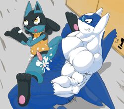 3_fingers 3_toes anthro chest_spike color cum cum_in_ass cum_inside cum_leaking cum_on_belly cum_on_self cum_while_penetrated cumdrip cumming cute_fang dreadlocks drool excessive_cum feral fur glasses hindpaw holding_ankles insertion interspecies jackal latios looking_at_another lucario male male_only multiple_males muscles muscular_male naughty_face nude oekaki pawpads penis pokemon pokemon_(species) pokemon_dppt pokemon_rse precum red_eyes rough_sex saliva_string sex size_difference spectacles speed_lines spikes storage_room tapering_penis thick_cum wide-eyed wiggle_lines yaoi yellow_eyes