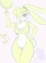 anthro bottomless clothes female female_only front_view fur furry furry_ears furry_tail hair hand_on_hip kaeko lola_bunny long_ears looking_at_viewer looney_tunes mammal pussy rabbit short_hair skimpy_clothes solo space_jam standing tagme tail