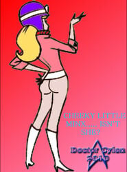 1girls 2010 ass blonde_hair bottomless doctor_cylon english_text female female_only hanna-barbera high_heel_boots penelope_pitstop rear_view solo text wacky_races