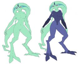 1girls 3_eyes alien alien_girl alien_only ben_10 breasts cartoon_network digitigrade female green_skin humanoid methados multi_eye purple_eyes solo solo_female tail tentacle_hair uxorite white_background xylene