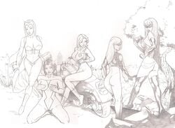 ass avengers black_and_white black_cat_(marvel) carol_danvers felicia_hardy female female_only human jean_grey jessica_drew marvel marvel_comics motorcycle ms._marvel ms._marvel_(carol_danvers) mutant_(marvel) scarlet_witch spider-man_(series) spider-woman tom_wlod tree wanda_maximoff x-men