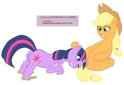 applejack_(mlp) chombie earth_pony equine female female_only friendship_is_magic fur multiple_females my_little_pony pony smooth_skin twilight_sparkle_(mlp) what yuri