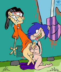 1boy 1girls bigtyme bk7socko blue_hair cartoon_network ed_edd_n_eddy edd fellatio female human kanker_sisters male marie_kanker oral straight straight_hair