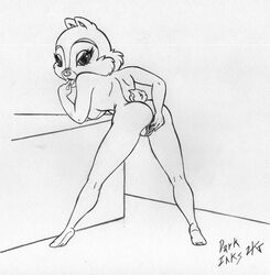 anthro chip_'n'_dale chip_n_dale_park_life chipmunk clarice_(chip_n_dale) dark_inks disney line_art monochrome presenting pussy two_chips_and_a_miss