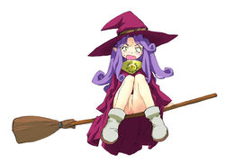 1girls broom female gegege_no_kitarou hat humanoid long_hair pale-skinned_female pale_skin pointy_ears purple_hair pussy solo tagme witch zanbia