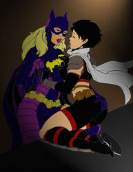 2girls asian batgirl batgirl_(cassandra_cain) batgirl_(stephanie_brown) batman_(series) black_bat black_hair blonde_hair blue_eyes callmepo cassandra_cain color colored dc dc_comics female female_only interracial multiple_girls stephanie_brown yuri