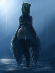 1girls animal_ears breasts female female_only friendship_is_magic green_hair medium_breasts my_little_pony navel nipples raindrops relydazed smooth_skin solo tagme wings