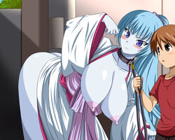 1girls aoi_(gegege_no_kitarou) blue_eyes blue_hair blue_skin blush breasts female gegege_no_kitarou ghost human humanoid large_breasts male tagme yokai yuki_onna