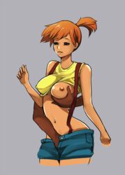 breast_grab breasts clothes color female fingering front_view human human_only kasumi_(pokemon) nintendo nipples orange_hair pokemon standing tagme zerosabort