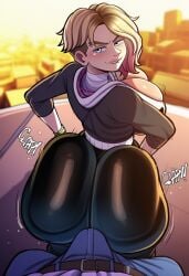 1boy 1girls ai_generated ass booty bulge clapping_ass clapping_cheeks gigantic_ass gwen_stacy huge_ass lubbasdump marvel massive_ass spider-gwen spider-man:_into_the_spider-verse twerk twerking twerking_on_dick wide_hips