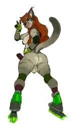 1lostsatellite anthro areola ass backsack balls big_ass big_breasts big_butt big_penis breasts brown_penis butt_pose caracal caracal_(genus) chia_(lino_the_lion) clothing digital_media_(artwork) elbow_pads erection facial_piercing felid feline felis fingerless_gloves footwear fur futanari genital_piercing genitals gesture gloves hair hand_gesture hand_on_hip handwear herm hi_res humanoid_genitalia humanoid_penis inline_skates intersex knee_pads legwear long_hair looking_at_viewer looking_back looking_back_at_viewer mammal nipples nose_piercing nose_ring nude penis penis_piercing piercing pose rear_view ring_piercing roller_skates simple_background slightly_chubby smile solo tail teeth thick_thighs v_sign