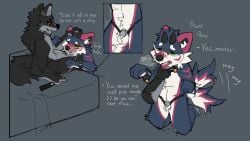 16:9 4k absurd_res anthro balls bds beckowaffle bed begging begging_pose black_body bodily_fluids bondage breath canid canine canis chastity_cage chastity_device chin_grab collar countershade_accent cuff_(restraint) cum cum_drip cum_from_nose cum_in_nose cum_inside cum_on_face cutaway dialogue dripping duo english_text erection flat_chastity_cage furniture genital_fluids genitals green_eyes half-closed_eyes head_grab hi_res holding_leash holding_object humanoid_genitalia humanoid_penis kemono kneeling leash male male/male mammal multiple_scenes narrowed_eyes nude on_bed open_mouth oral oral_penetration panting penetration penis pose restraints sitting slave tail tail_motion tailwag text widescreen wolf