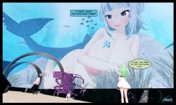 3d aquarium ass_expansion astraea-r breast_expansion breasts ceres_fauna comic female gawr_gura giantess giantess_growth gigantic_breasts hand_bra hololive lying_on_side mori_calliope ninomae_ina'nis sequence virtual_youtuber