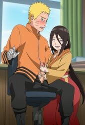 1boy1girl accurate_art_style affair ai_generated at_work blush boruto:_naruto_next_generations breasts brother_in_law_and_sister_in_law brown_hair cheating cheating_husband duo_focus female handjob hokage hokage_office holding_penis hyuuga_hanabi indoors jacket kimono kneeling long_hair lovers male male/female naruto naruto_(series) office office_chair pants penis penis_grab penis_out ponytail sitting skirt straight uncensored uzumaki_naruto very_long_hair yellow_hair