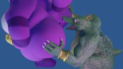 3d alligator anthro ass ass_grab balls belly belly_button belly_grab belly_overhang big_the_cat butt_lick butt_licking cock crossover donkey_kong_(series) feline furry gay holding_belly k_rool male male_only moobs nipples penis purple_body scalie sonic_(series) sonic_the_hedgehog_(series) tail thatsillyguy tongue tongue_out