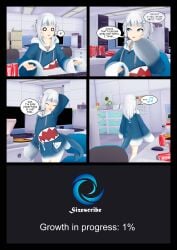 1girls 3d ass_expansion astraea-r breast_expansion cola comic gawr_gura giantess giantess_growth hololive hololive_english office pc sequence soft_drink virtual_youtuber