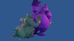 3d alligator anthro ass ass_grab balls belly belly_button belly_grab belly_overhang big_the_cat butt_lick butt_licking cock crossover donkey_kong_(series) feline furry gay holding_belly k_rool male male_only moobs nipples penis purple_body scalie sonic_(series) sonic_the_hedgehog_(series) tail thatsillyguy tongue tongue_out