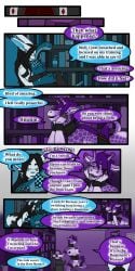 absurd_res anthro bassariscus bed book bookshelf breasts clothing collar comic cuff_(restraint) dialogue diamonds_(suit) duo english_text female furniture genitals giraffe giraffid hi_res hug hugging_object hugging_plushie lying mammal mink_(tatsuchan18) multiple_scenes on_front plushie posture_collar procyonid pussy restraints ring-tailed_cat suit_symbol tatsuchan18 text vulva
