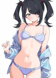 :< ame-chan blush breasts chouzetsusaikawa_tenshi-chan cowboy_shot expressionless female inami_(x_spidekawaii_x) lingerie needy_girl_overdose needy_streamer_overload off_shoulder petite serafuku slender_waist small_breasts small_waist thighs undressing