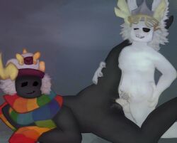 anthro blue_background dark-skinned_female dark_theme earmuffs fangs gray_body grey_body hand_on_hip hand_on_thigh hat headwear helmet inphernal laying_breasts laying_down light-skinned_male looking_at_another looking_at_partner mailman non-human oerba_yun_fang oerba_yun_fang on_breasts penis penis_in_pussy phighting rainbeau_(phighting) rainbow_scarf roblox roblox_game robloxian skiffisturri smile smirk tagme vaginal_penetration vaginal_sex valk_(phighting) valkyrie wet wet_pussy white_body yellow_horns