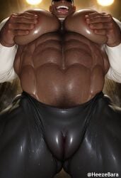abdomen abs ai_generated bara bara_tits bodybuilder cuntboy daddy dark-skinned_male dark_skin fat_pussy female female_genitalia heezebara human intersex male muscular muscular_cuntboy nipples_touching older_male pecs pecs_touching pussy pussy_bulge pussy_juice vaginal_fluids vaginal_masturbation yaoi