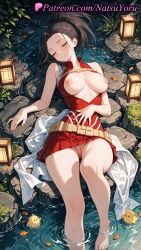 1girls 2025 afloat ai_generated bare_arms bare_legs barefoot belt black_hair blush boku_no_hero_academia breasts breasts_apart breasts_out cleft_of_venus closed_eyes closed_mouth clothing feet female hair_pulled_back hi_res highres large_breasts legs lying momo_yaoyorozu my_hero_academia natsuyoru nipples no_panties on_back outdoors patreon ponytail pussy rock shaved_vagina sleeveless smile soaking_feet solo vagina voluptuous voluptuous_female water wet yaoyorozu_momo
