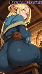 1girls 2025 ai_generated artist_name ass ass_focus barrel blonde_hair breasts breasts breasts brick_wall bust chest crate dungeon_meshi electroworld elf female green_eyes hi_res high_quality high_resolution highres long_hair looking_back marcille_donato patreon patreon_username pointy_ears solo stable_diffusion treasure_chest watermark