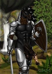 1boy armor balls equine erection g1r0r0 horse horsecock huge_cock huge_testicles male male_only penis solo