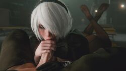 1boy 1girls 3d animated blowjob blowjob_in_the_pose dom_moaning duo erovirus female hairband hetero looping_animation male male_moaning nier:_automata short_hair sloppy_blowjob sound sound_effects stockings video voice_acted white_hair yorha_2b
