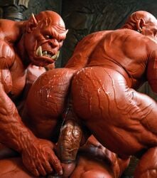 3d ai_generated bara big_muscle big_penis erection huge_cock male muscular_male orc orc_male orced penis red_skin