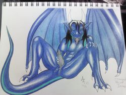 anthro anus blue cum dragon hair high_resolution horn male masturbation penis plain raiokincaris tail teeth tongue wings