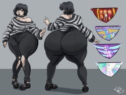 1boy ass big_ass bikowolf1 black_hair black_lipstick character_sheet commission dat_ass fat_ass femboy front_view goth huge_ass large_ass lipstick male male_only massive_ass original original_character panties png rear_view solo thick_ass thick_thighs wide_hips