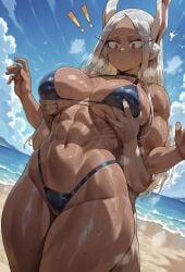 !! 1boy 1girl ai_generated ass beach big_ass big_breasts bikini blush boku_no_hero_academia breasts bunny_ears choker civitai dark-skinned_female dominant_male dominated_female dug-lith-pls exclamation_point female groping_breasts groping_from_behind imminent_interracial large_ass large_breasts light-skinned_male long_hair male micro_bikini miruko my_hero_academia navel outdoors outside red_eyes rumi_usagiyama shexyo_(ai_style) shiny_skin skimpy_bikini surprised sweaty sweaty_body sweaty_breasts tagme tan-skinned_female thick_thighs toned_female toned_thighs white_hair