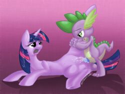 dragon equine female friendship_is_magic hellticket horn male my_little_pony penis purple pussy sex smooth_skin spike_(mlp) tail tongue twilight_sparkle_(mlp) two_tone_hair unicorn