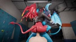 1boy 2girls 3d 3d_animation animated athletic_female blue_skin bordeaux_black cuckquean demon_girl female female_on_top female_penetrated fortnite from_behind horns human human_penetrating kaegantonovich kissing kissing_while_penetrated lesbian_conversion light-skinned_male light_skinned_male male malice_(fortnite) mizzpeachy penetration pov red_skin sex shiver_(fortnite) sound sound_effects standing_sex tagme video volkor wings
