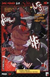 absurd_res anthro areola armwear ball_gag big_moobs big_penis black_body black_fur black_hair bondage bondage bound brown_body brown_fur canid canine canis clothing comic domestic_dog duo elbow_gloves english_text femboy frottage fur gag genitals gloves hair handwear hi_res humanoid legwear long_penis lucas_(sssonic2) male male/male mammal mechanical_arm mechanical_arms moobs mr5star multicolored_body multicolored_fur nipples overweight overweight_anthro overweight_male pasties pasties_removal penile penis penises_touching sex stockings tentacle text text_box thick_thighs thigh_sex thoughts
