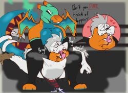 2025 anthro bodily_fluids breath camel_clutch charizard clothing colored cum cum_in_clothing cum_in_underwear cum_through_clothing cum_through_underwear curling_tail devin_(derpybro) dialogue digital_media_(artwork) dinosaur dromaeosaurid duo english_text erection erection_under_clothing fighting_ring fire flaming_tail furry furry_only generation_1_pokemon genital_fluids hands_in_mouth heart_symbol hi_res knightferret male male/male mask moan nintendo pokemon pokemon_(species) prehistoric_species reptile scalie sports_mask sportswear submission_hold sweat sweatdrop tail tails_tied_together tenting text theropod tongue underwear wet wet_clothing wet_underwear wrestler wrestling wrestling_briefs wrestling_mask wrestling_match wrestling_outfit zaeko_(knightferret)