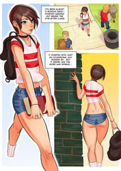 4boys androgynous ass backpack blue_eyes book brown_hair causticcrayon comic crossdressing dat_ass femboy feminine_male girly hourglass_figure male pentagram_necklace short_shorts trap