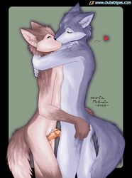 anthro ass canine couple daria_mcgrain erection frottage fur furry furry_only gay heart hug kissing male no_humans nude penis plain_background